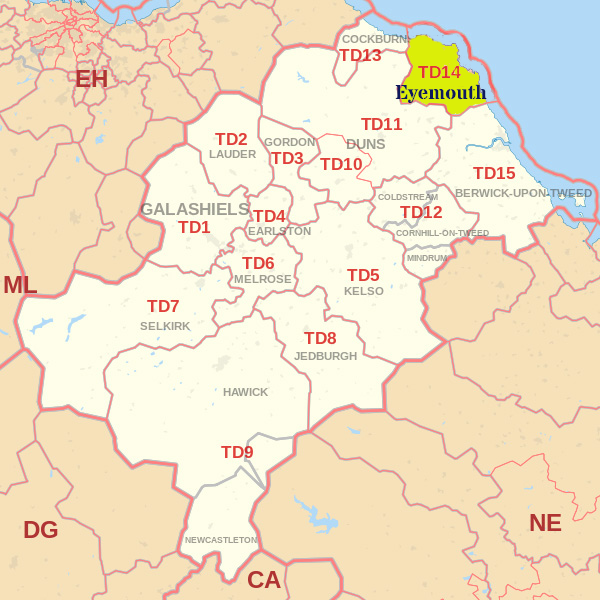 TD14 postcode map, ​​​​​​​​​​​​​​​​​​Eyemouth skip hire